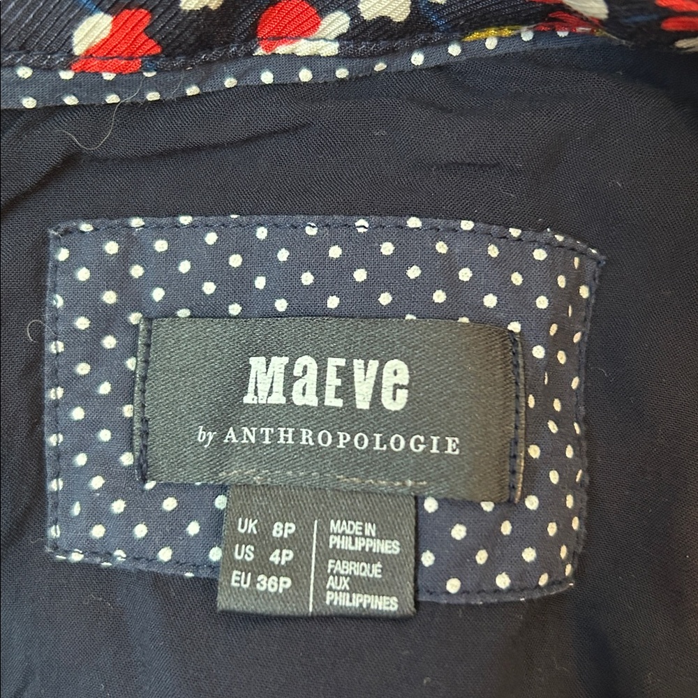 Anthropologie Maeve Melody Mini Dress Size Navy Floral Red White size 4P - Picture 10 of 12